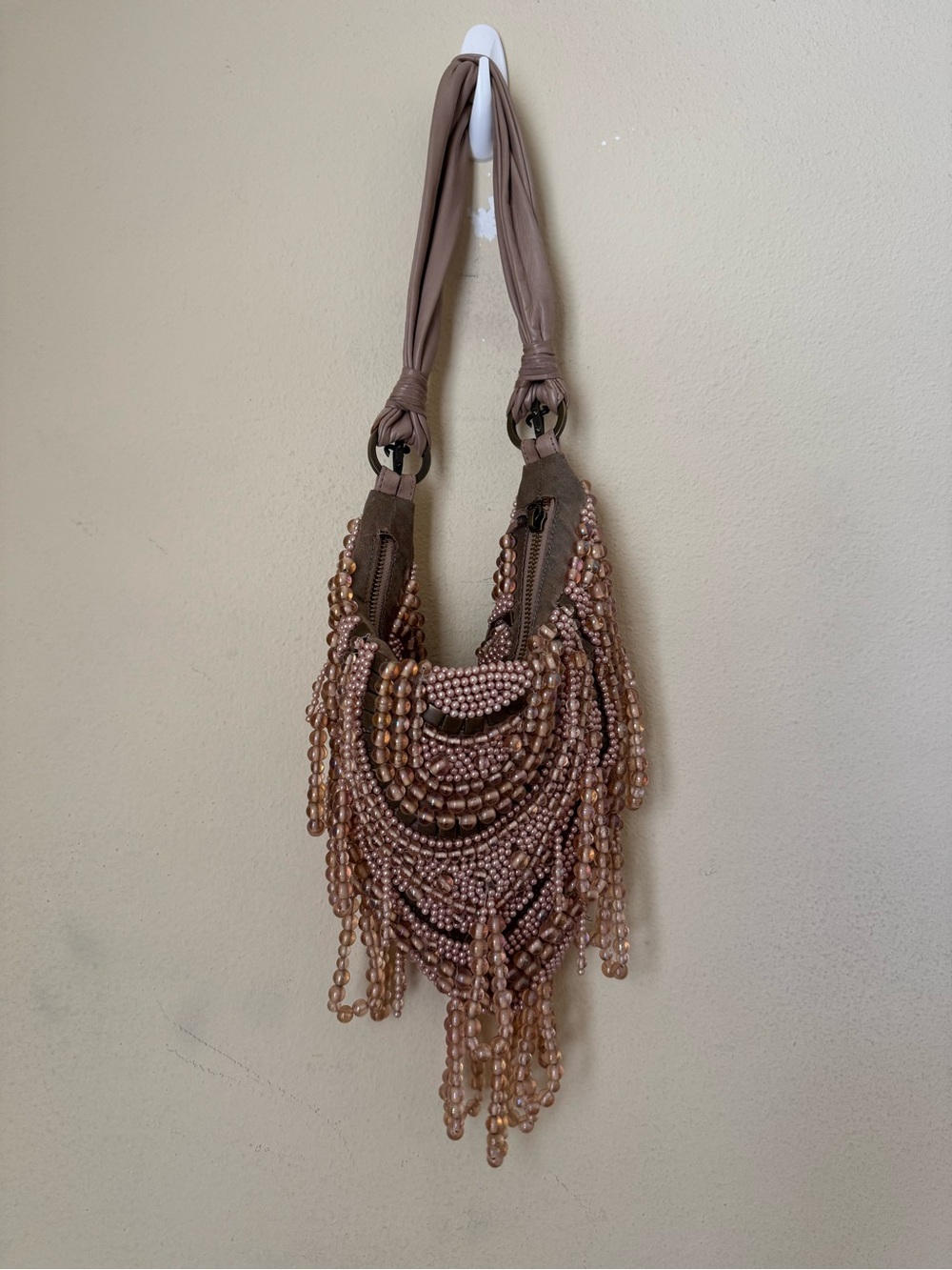 Cesare Paciotti Beaded Shoulder Bag Vtg Blush Pink
